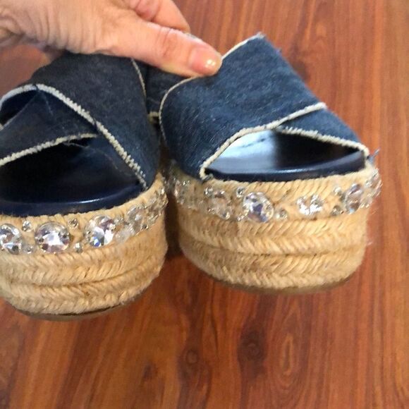 Miu Miu Denim crystal platform espadrilles size 8 - Picture 4 of 7